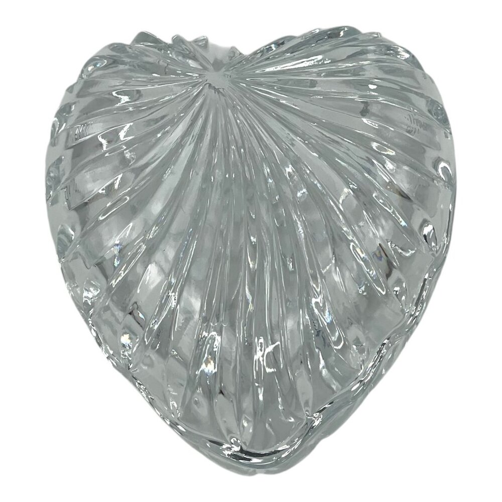 Vintage Royal Lead Crystal Ribbed Heart Shaped Trinket Box Ring Dish Jewelry